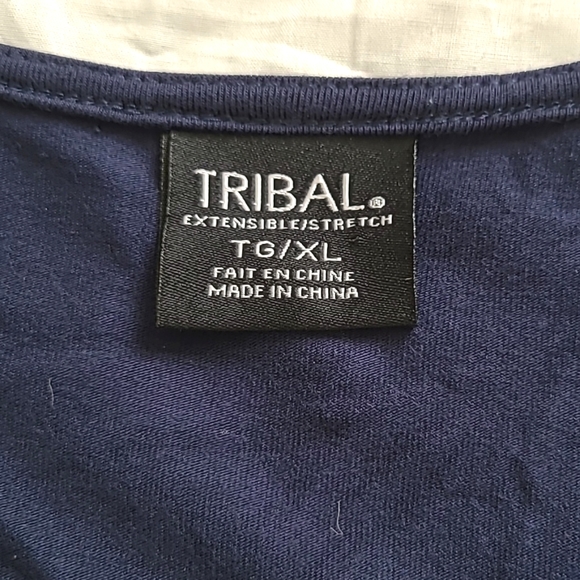 Tribal Deep Blue Blouse, 3/4 Length Sleeves, Bohemian Top, Size XL - Picture 5 of 8